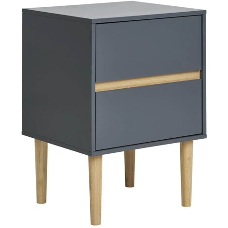 AVEL - Chevet 2 Tiroirs en MDF Gris Foncé et Bois Naturel