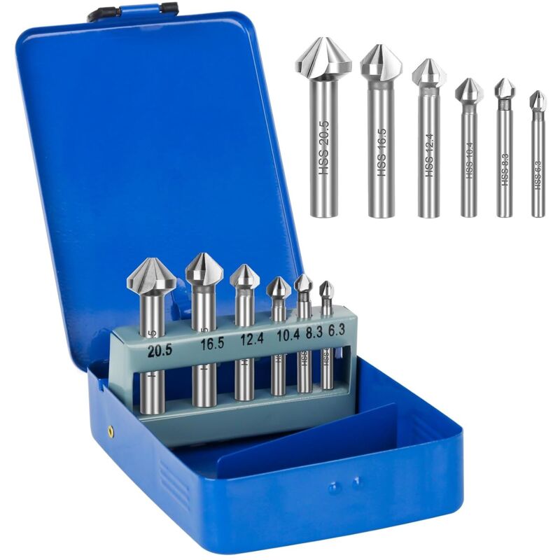 Avellanador HSS DIN 335 C, 6 piezas, HSS-G, 90°, para madera, metal, PVC, máquina herramienta, 6,3/8,3/10,4/12,4/16,5/20,5 mm