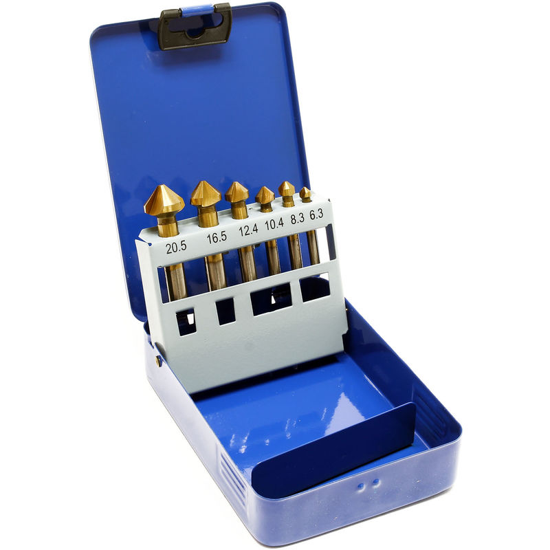 

Wiltec - Avellanadores HSS Barrenas avellanadoras Set 6 piezas Juego brocas cónicas Barrenas acero achaflanar