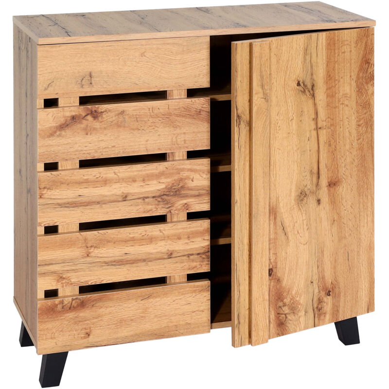 Commode HWC-M46, Armoire Sideboard Buffet Highboard, 2 portes 88x80x34cm, teinte naturelle