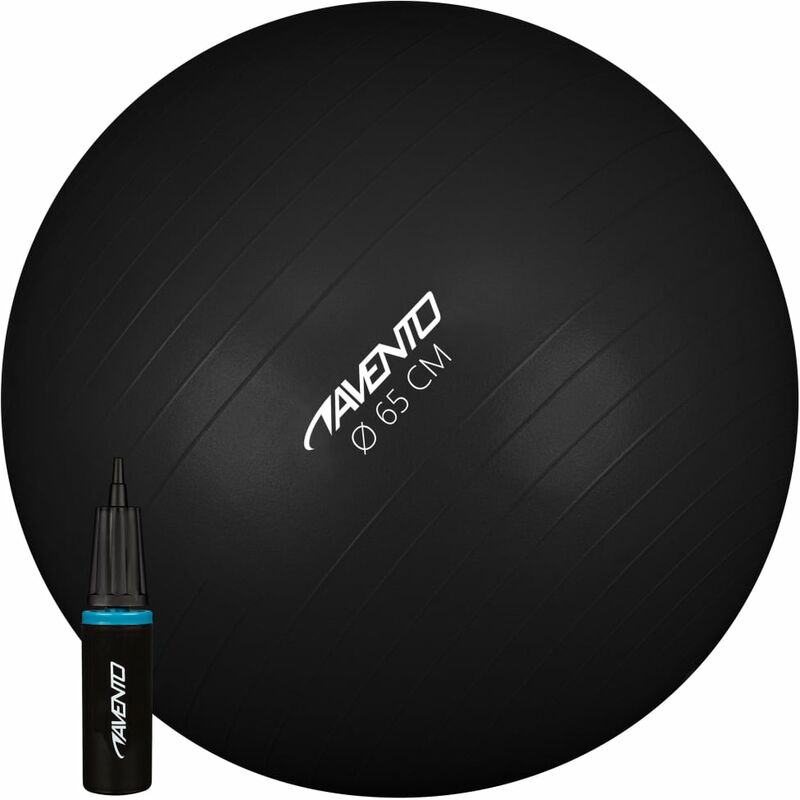 

Avento Pelota de fitnes/gimnasio y bomba negra 65 cm diámetro