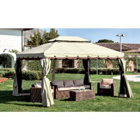 Aventure Gazebo 3x4x2.7 m structure aluminium moustiquaire dessus et couvertures late'rales en polyester pour jardin exte'rieur