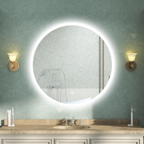 AVER-GROWTH 500mm Round Bathroom LED Mirror Dimmable Illuminated Backlit Makeup Mirror with Demister, 3 LED Light Color