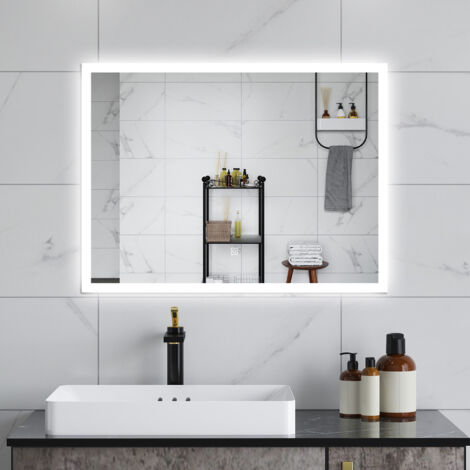 AVER-GROWTH 500x700mm Bathroom LED Mirror with Demister Pad, Shaver Socket,3 Color Lights Dimmable, Wall Mounted Bathroom Makeup Mirror,IP44