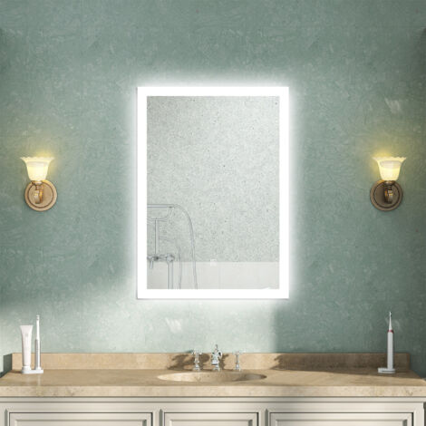 AVER-GROWTH 500x700mm Bathroom Mirror,3 Color Lights LED Mirror, Dimmable Illuminated Backlit Wall Mirror with Desmister, Touch, Brightness Memory, 3000K-6000K