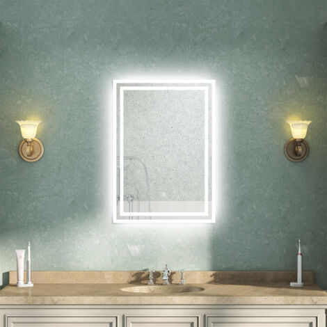 AVER-GROWTH 900x700mm 3 Color Lights Bathroom LED Mirror Dimmable Illuminated Backlit Bathroom Mirror with Desmister, Touch, Brightness Memory, 3000K-6000K