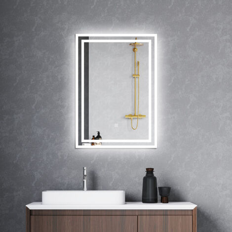 AVER-GROWTH Rectangle 600x500mm Cold White Light Bathroom LED Mirror with Anti-fog, Memory Function, Horizontal or Vertical, IP44