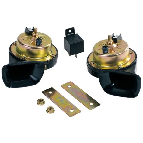 Avertisseur ton grave 12V – Niveau sonore 112 dB+ – Pavillon en résine noire – Installation facile avec patte de fixation – Fisa