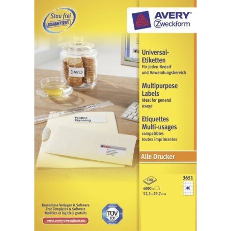Avery 3657 etiqueta autoadhesiva Rectángulo Permanente Blanco 4000 pieza(s)