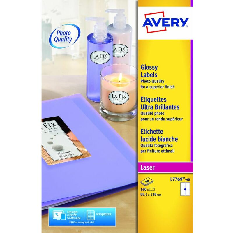 Avery - Laser Glossy Label 139x99mm 4 Per A4 Sheet White (Pack 160 Labels) l - White