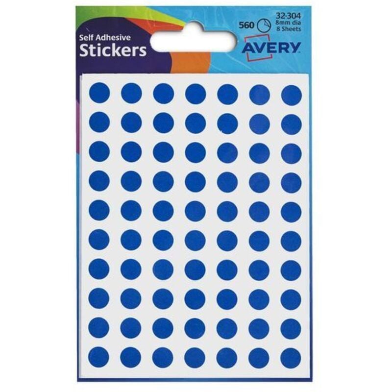 Avery Avery Coloured Label Round 8mm Diameter Blue (Pack 10 x 560 Labels) 32-304