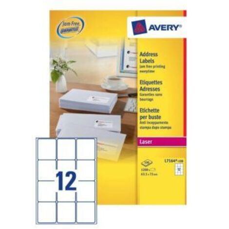 Avery Etichette Bianche Multiuso Laser 63,5x72 Mm - 12 Etichette Per Foglio - 100 Fogli - 1200 Etichette