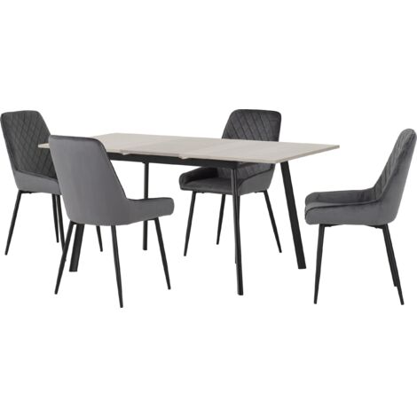 Avery Extending Dining Set with Avery Chairs - Concrete/Grey Oak Effect/Black/Grey Velvet