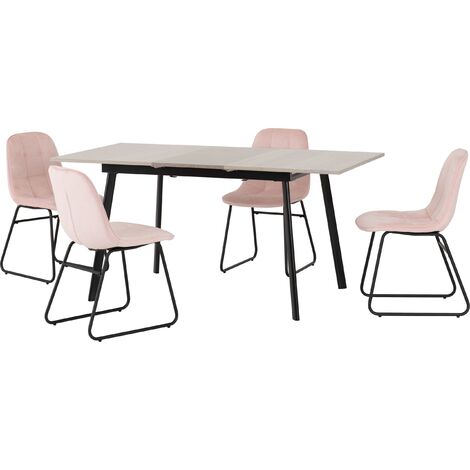Avery Extending Dining Table + 4 Lukas Chairs Set - Concrete & Baby Pink Velvet