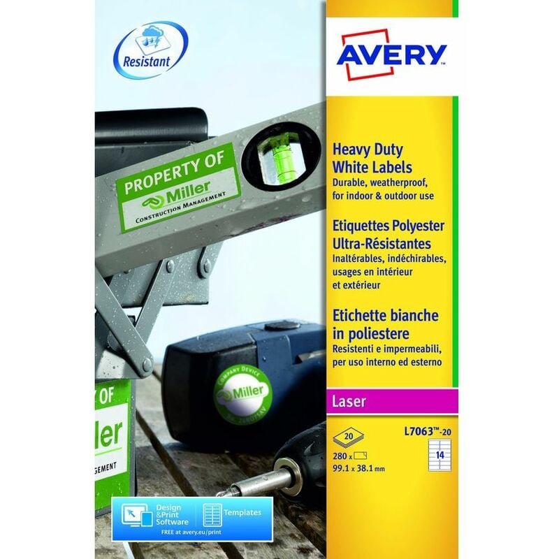 Avery - Laser Heavy Duty Label 99x38mm 14 Per A4 Sheet White (Pack 280 Label - White