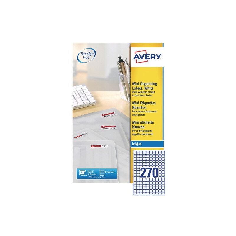 Avery - J8659-25 Mini Inkjet Labels 270TV (Pk-25) - White