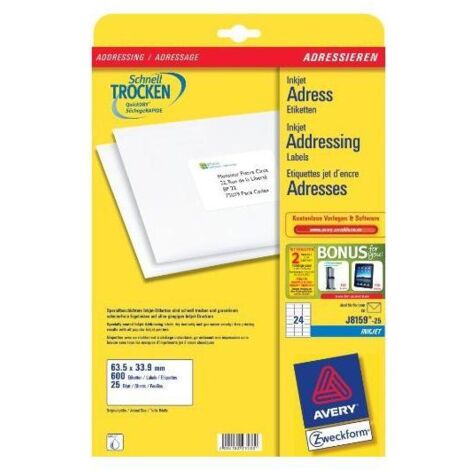Avery J8159-25 etichetta per corrispondenza Bianco