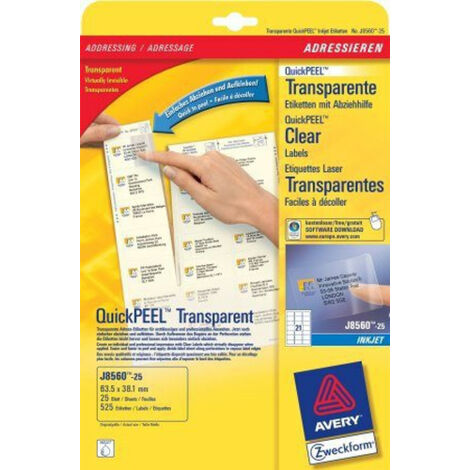 Avery J8560-25 etiqueta de impresora Transparente