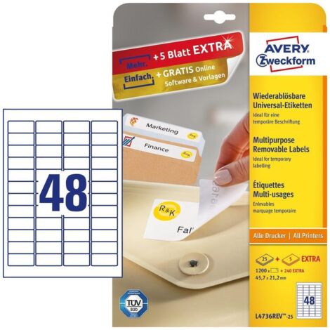 Avery L4736REV-25 étiquette auto-collante Rectangle aux angles arrondis Amovible Blanc 1440 pièce(s)