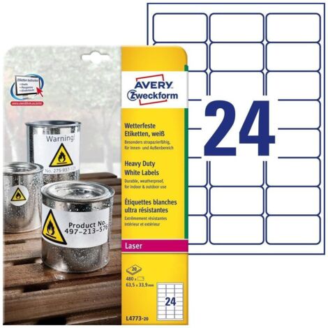 Avery L4773-20 étiquette auto-collante Rectangle aux angles arrondis Permanent Blanc 480 pièce(s)