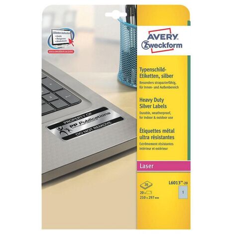 Avery L6013-20 étiquette à imprimer Argent Imprimante d'étiquette adhésive