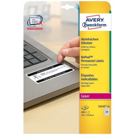 Avery L6145-20: 800 Etichette Adesive Bianche Indecollabili, 45,7x25,4mm, Compatibili con Stampanti Laser