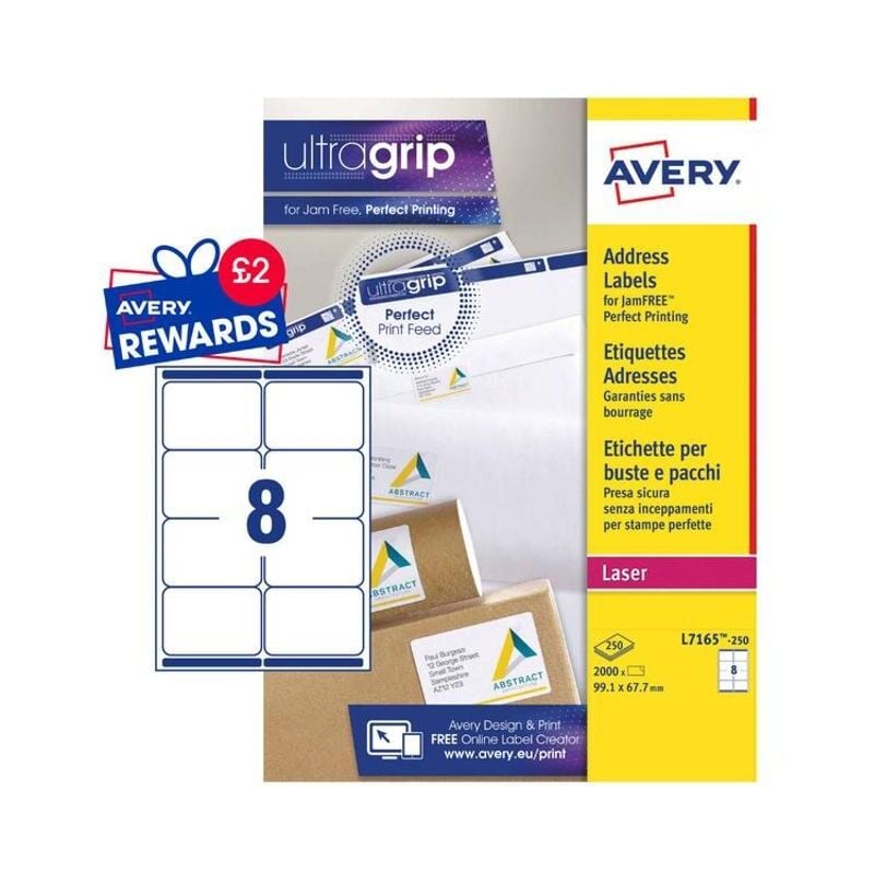 Avery - Laser Parcel Label 99x67.7mm 8 Per A4 Sheet White (Pack 2000 Labels) - White