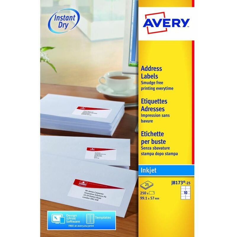 Avery - Inkjet Address Label 99x57mm 10 Per A4 Sheet White (Pack 250 Labels) - White