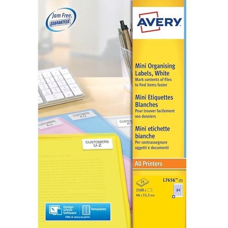 Etiquettes adresses laser 46 x 11,1 mm Avery L7656-25 - Pochette de 2100