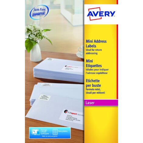 Avery L7656-25 Etichette Adesive Mini, 84 Etichette per Foglio, 25 Fogli, 46 x 11,1 mm, Bianco