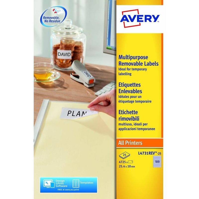 Avery - Multipurpose Mini Removable Label 25.4x10mm 189 Per A4 Sheet White ( - White
