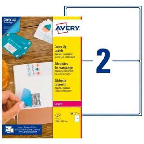 Avery Pack 25 Hojas X2 Etiquetas 199,6X143,5Mm Para Enmascar