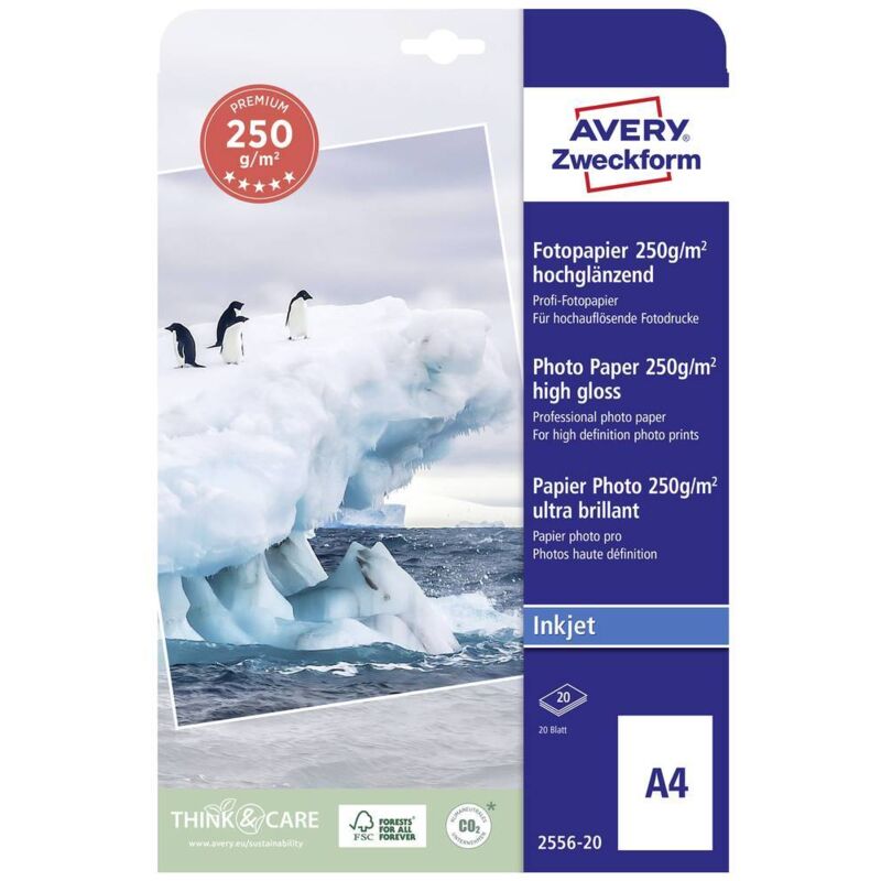 Image of Zweckform Premium Photo Paper Inkjet 2556-20 Carta fotografica din A4 250 g/m² 20 Foglio Super lucida - Avery