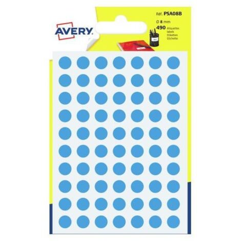 Avery PSA08B etichetta autoadesiva Rotondo Permanente Blu 490 pz