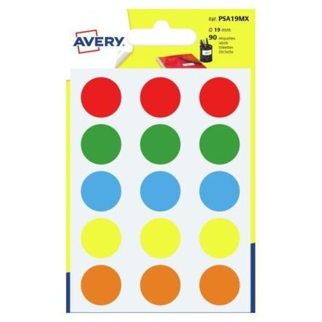 Avery PSA19MX étiquette auto-collante Rond Permanent Couleurs assorties 90 pièce(s)