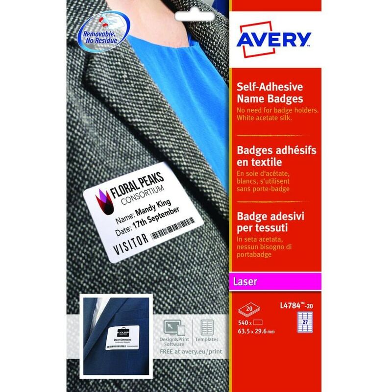 Avery - Self-Adhesive Name Badge 63.5x29.6mm White (Pack 540) L4784-20 - White