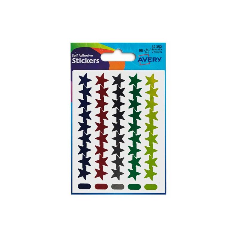 Avery - Star Shaped Labels 14mm Assorted Colours (Pack 90 Labels) 32-352 - Assorted