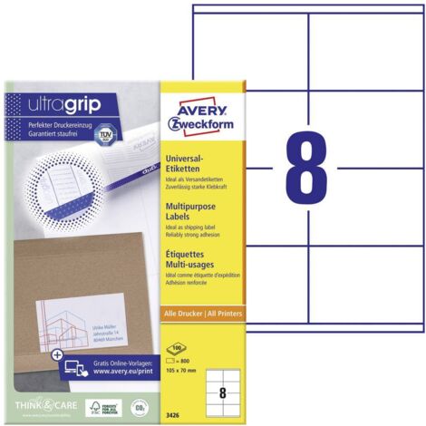 Avery-Zweckform 3426 Etichetta universale 105 x 70 mm Carta Bianco 800 pz. A tenuta permanente Stampante a getto d'inch