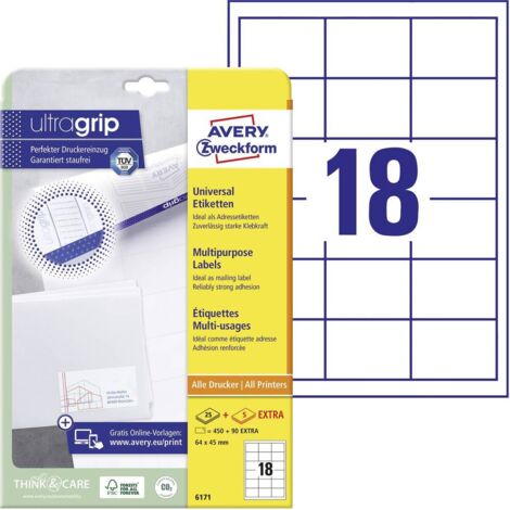 Avery-Zweckform 6171 Etichetta universale 64 x 45 mm Carta Bianco 540 pz. A tenuta permanente Stampante a getto d'inchi