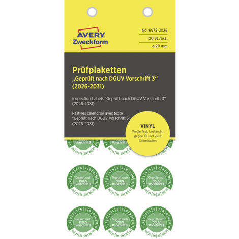 Avery-Zweckform 6975-2026 Prüfplakette Geprüft nach DGUV Vorschrift 3  Grün Folie selbstklebend (Ø)