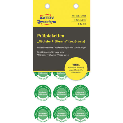 Avery-Zweckform 6987-2026 Prüfplakette   Grün Folie selbstklebend (Ø) 20 mm 20 mm   120 St.