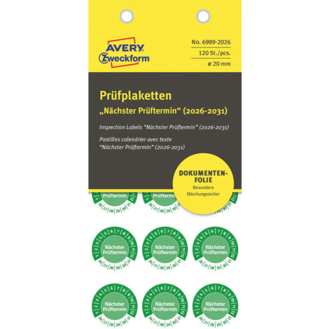Avery-Zweckform 6989-2026 Prüfplakette   Grün Folie selbstklebend (Ø) 20 mm 20 mm   120 St.