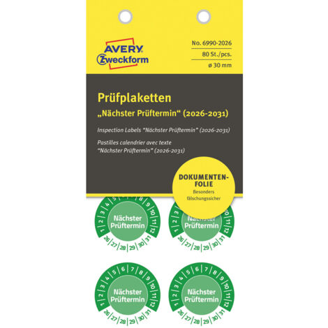Avery-Zweckform 6990-2026 Prüfplakette   Grün Folie selbstklebend (Ø) 30 mm 30 mm   80 St.