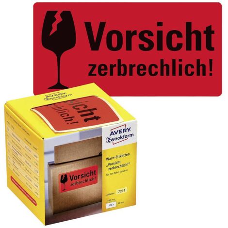 Avery Zweckform 7211 etichette di pericolo, 100 x 50 mm, l'indicazione Vorsicht zerbrechlich, 1 rotolo/200 etichette