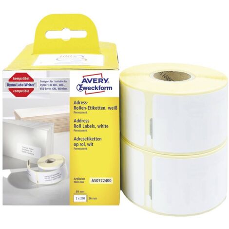 Avery-Zweckform AS0722400 Rotolo di etichette 89 x 36 mm Carta Bianco 520 pz. A tenuta permanente Etichetta per indiriz