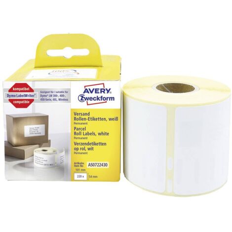 Avery-Zweckform AS0722430 Rotolo di etichette 101 x 54 mm Carta Bianco 220 pz. A tenuta permanente Etichetta per spediz