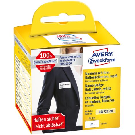 Avery-Zweckform AS0722560 Rotolo di etichette 41 x 89 mm Pellicola Bianco 200 pz. Staccabile Etichetta per nome