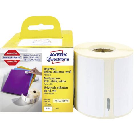 Avery-Zweckform ASS0722540 Rotolo di etichette 57 x 32 mm Carta Bianco 500 pz. Staccabile Etichetta universale