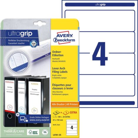 Avery-Zweckform Etichetta per raccoglitore da ufficio L4761-25 61 x 192 mm Carta Bianco A tenuta permanente 120 pz.