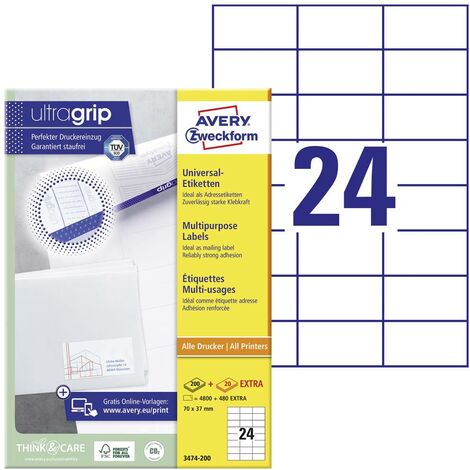 Avery Zweckform Etikett 3474-200 70x37mm weiß 5.280 St./Pack.